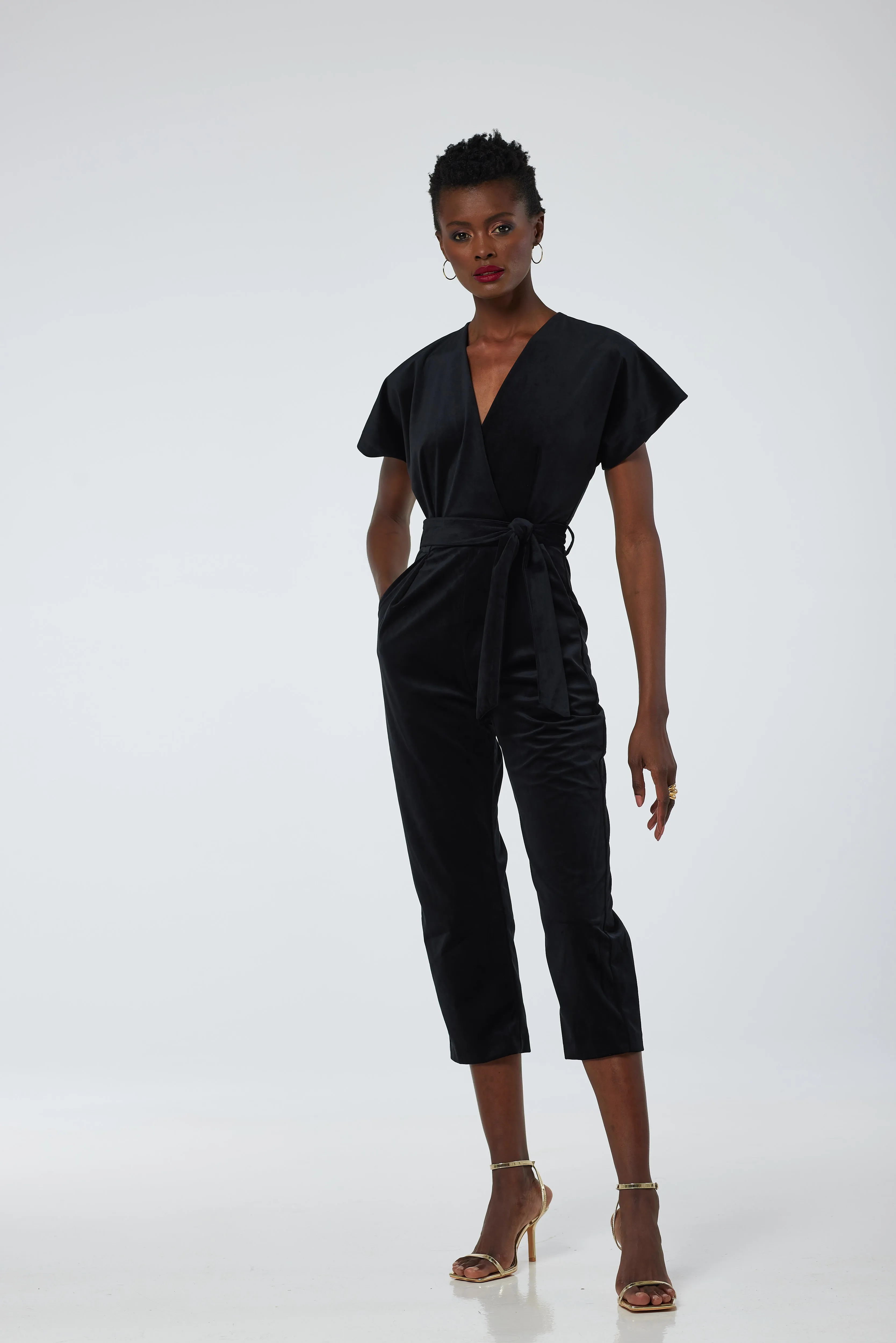 Viola Velvet Jumpsuit (Black)