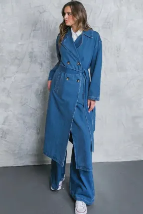 Washed Denim Trench Coat