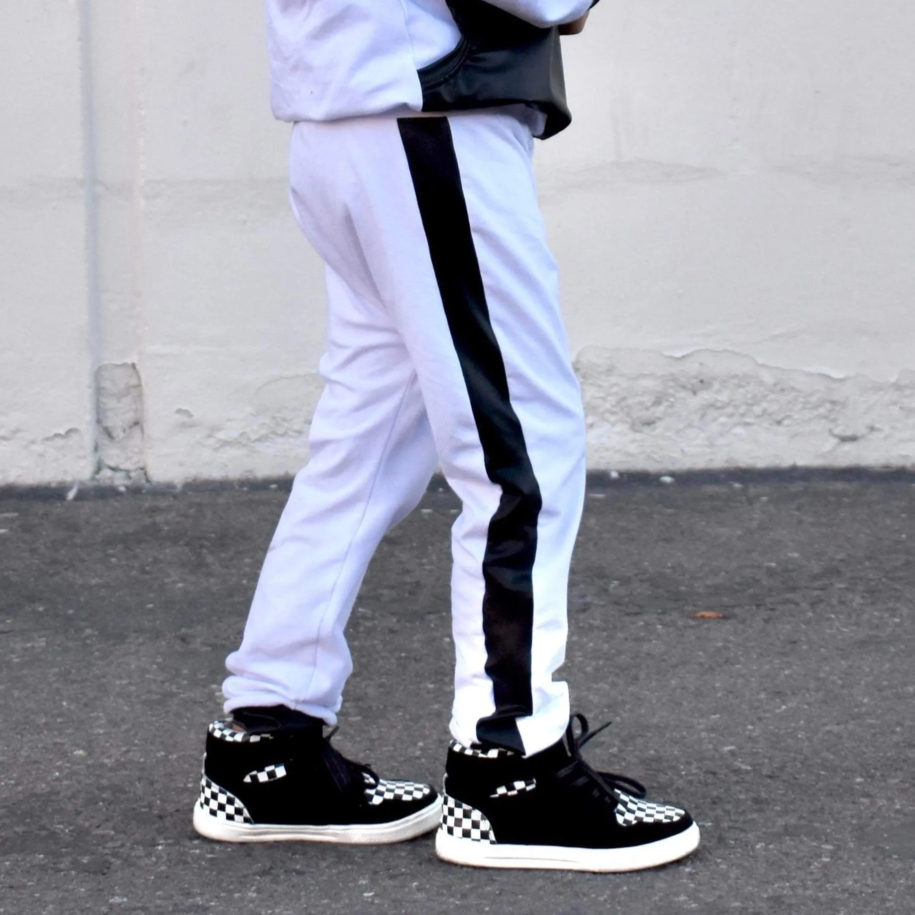 White/Black Pleather Joggers