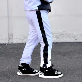 White/Black Pleather Joggers