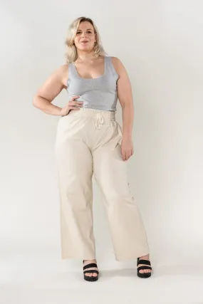 Wholesale Wide Linen Style Beige Pants