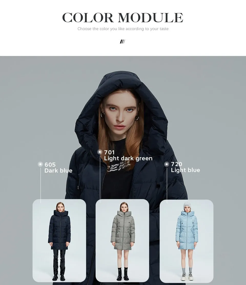 Winter Jacket Women's Stand Collar Hooded Cold Protection Windproof Lady Coat Big Pocket Mid-Length Parka