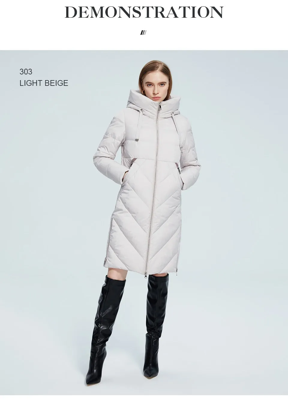 Winter Women Long Cotton Jacket Stand Collar Hooded Warm Windproof Coat Pockets Zipper Parka