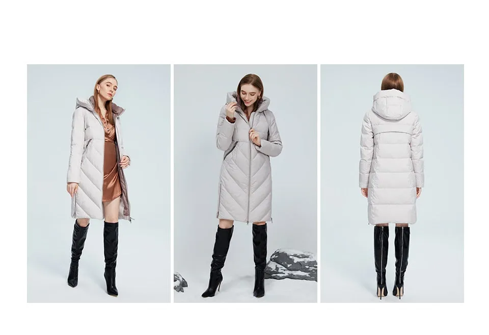 Winter Women Long Cotton Jacket Stand Collar Hooded Warm Windproof Coat Pockets Zipper Parka