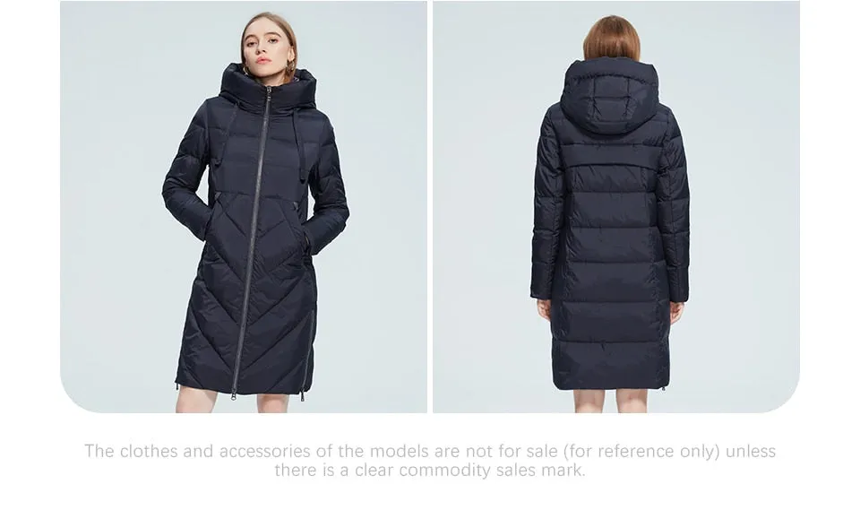 Winter Women Long Cotton Jacket Stand Collar Hooded Warm Windproof Coat Pockets Zipper Parka