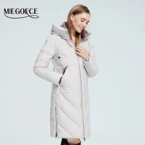 Winter Women Long Cotton Jacket Stand Collar Hooded Warm Windproof Coat Pockets Zipper Parka