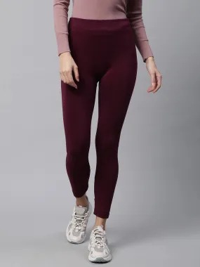 Women Maroon Body Hugging Slim Fit High Rise Legging