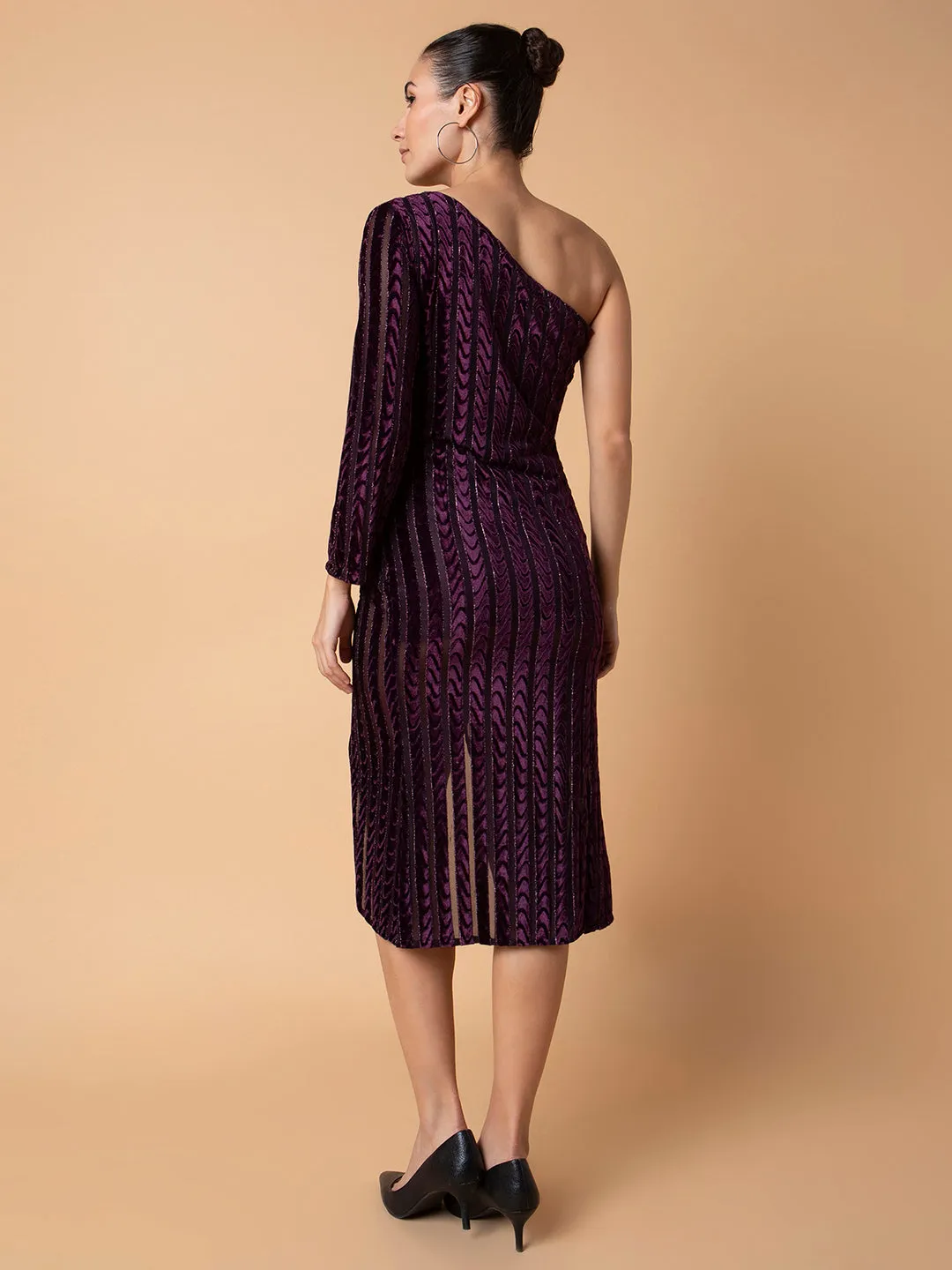 Women Solid Purple Midi Wrap Dress