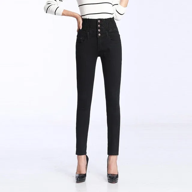 Women Winter Jeans Skinny Pants Fleece Elastic Waist Jeggings