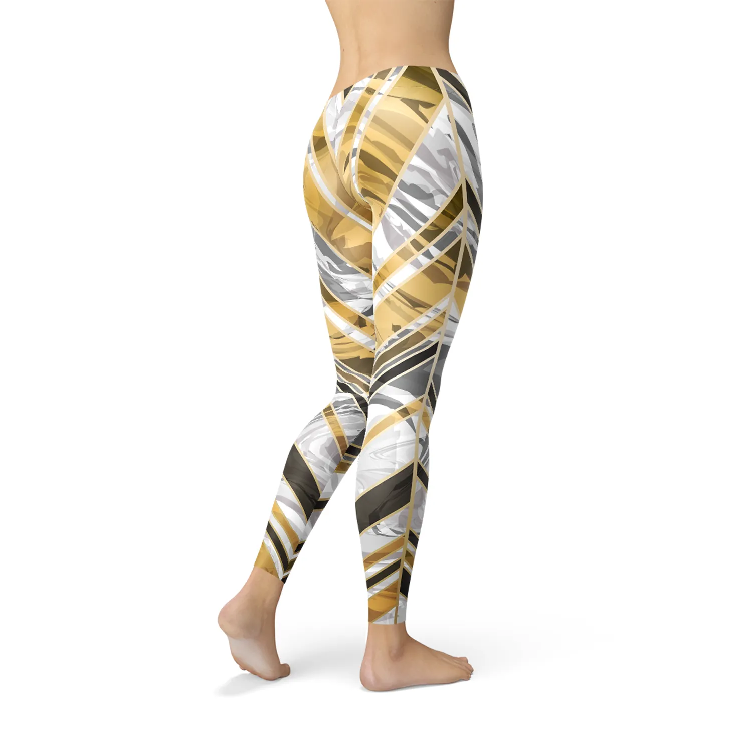 Women's Black and Gold Accented Marble Print Leggings