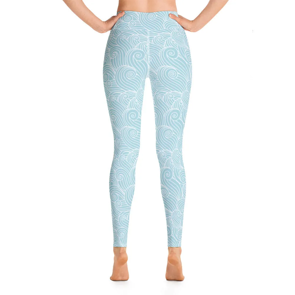 Women's Blue Ocean Swirl Yoga Leggings