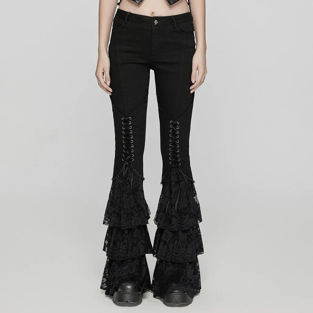 Women's Gothic Lace-up Layered Flared Pants