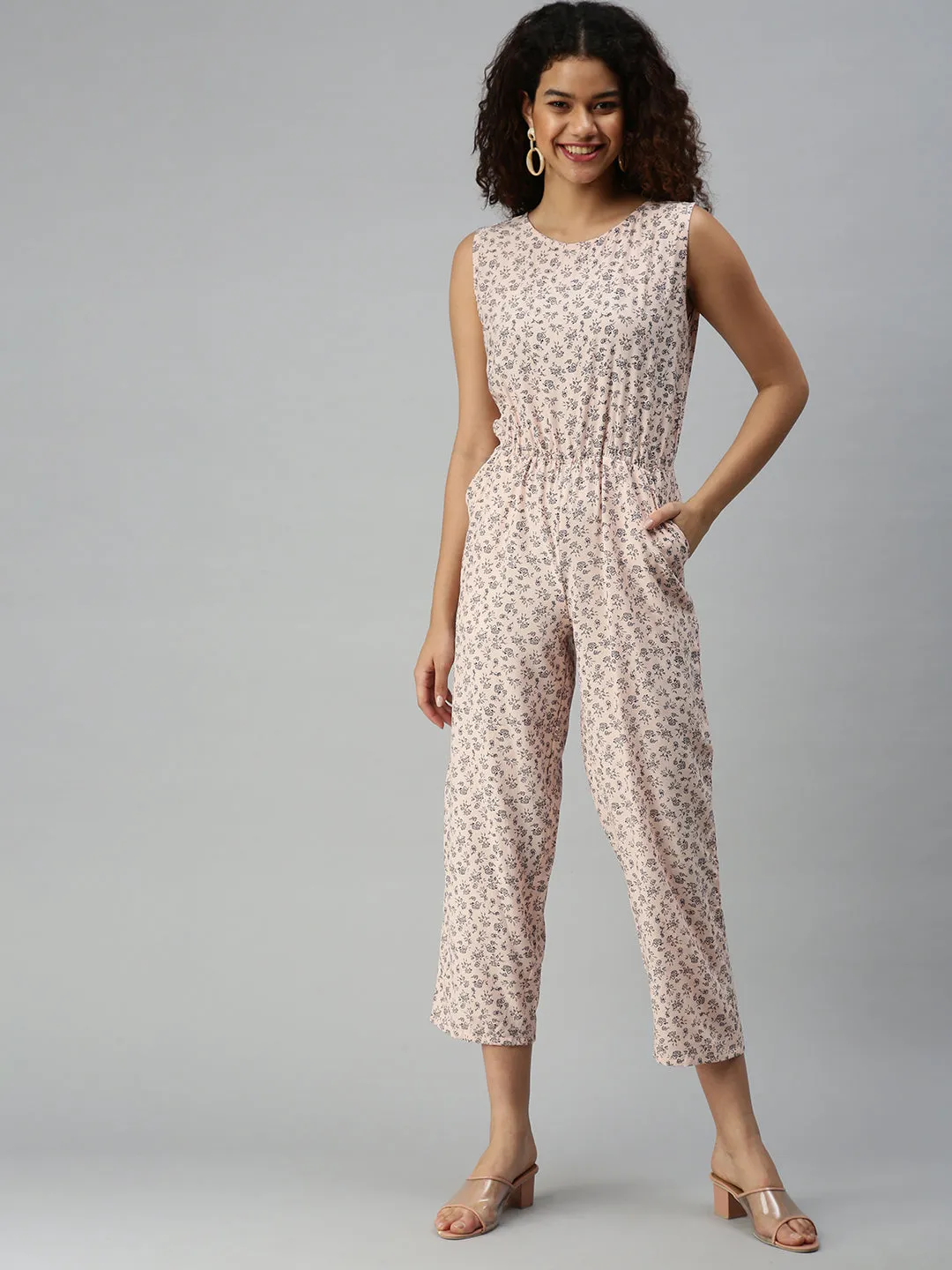 Women's Peach Geometrical Jumpsuit