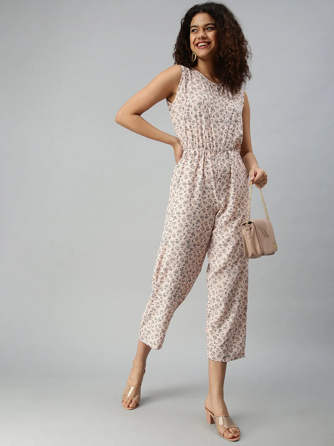 Women's Peach Geometrical Jumpsuit