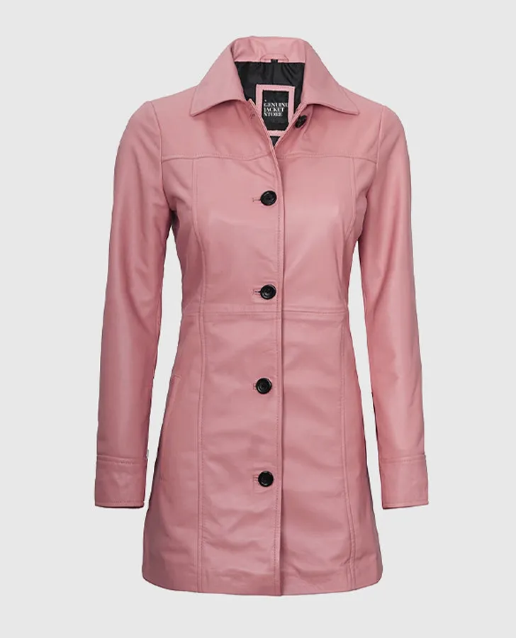 Women's Pink Leather Coat