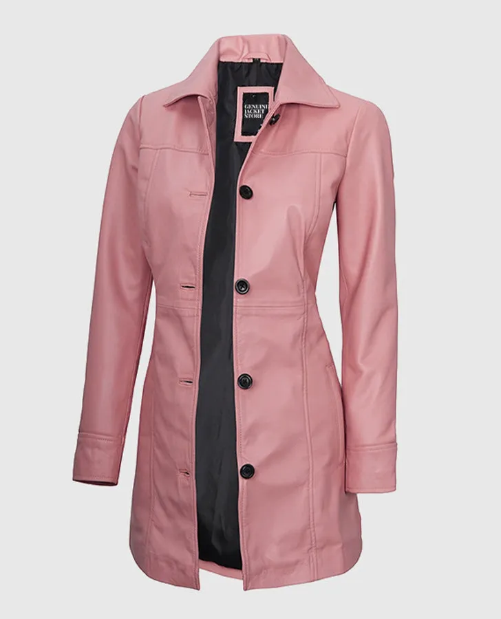 Women's Pink Leather Coat