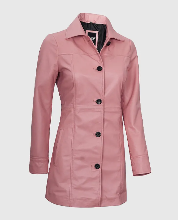 Women's Pink Leather Coat