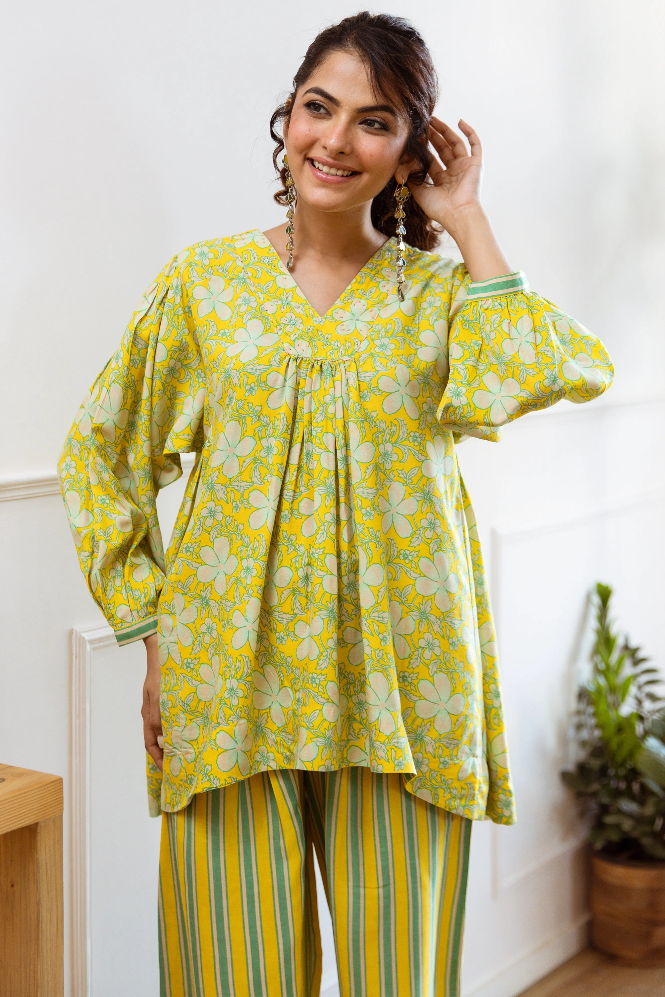 womens Yellow Rayon Co-Ords