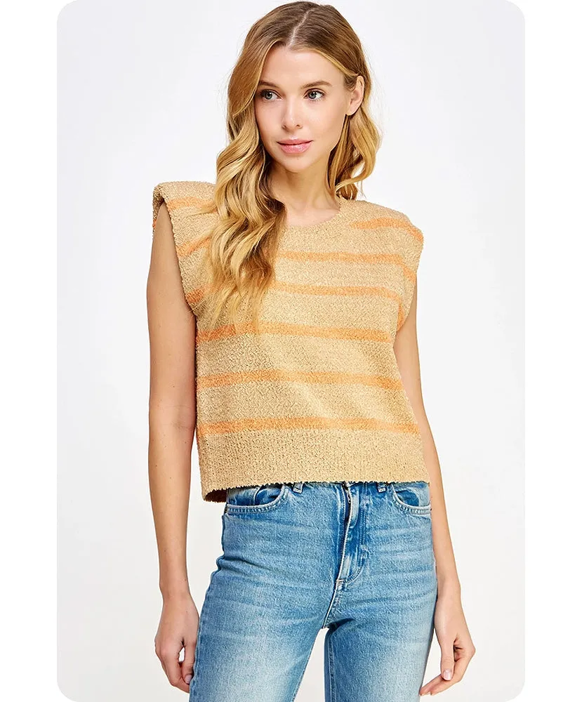 Wrenly Shoulder Pad Sleeveless Textured Striped Knit Top