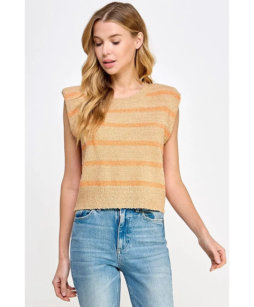 Wrenly Shoulder Pad Sleeveless Textured Striped Knit Top