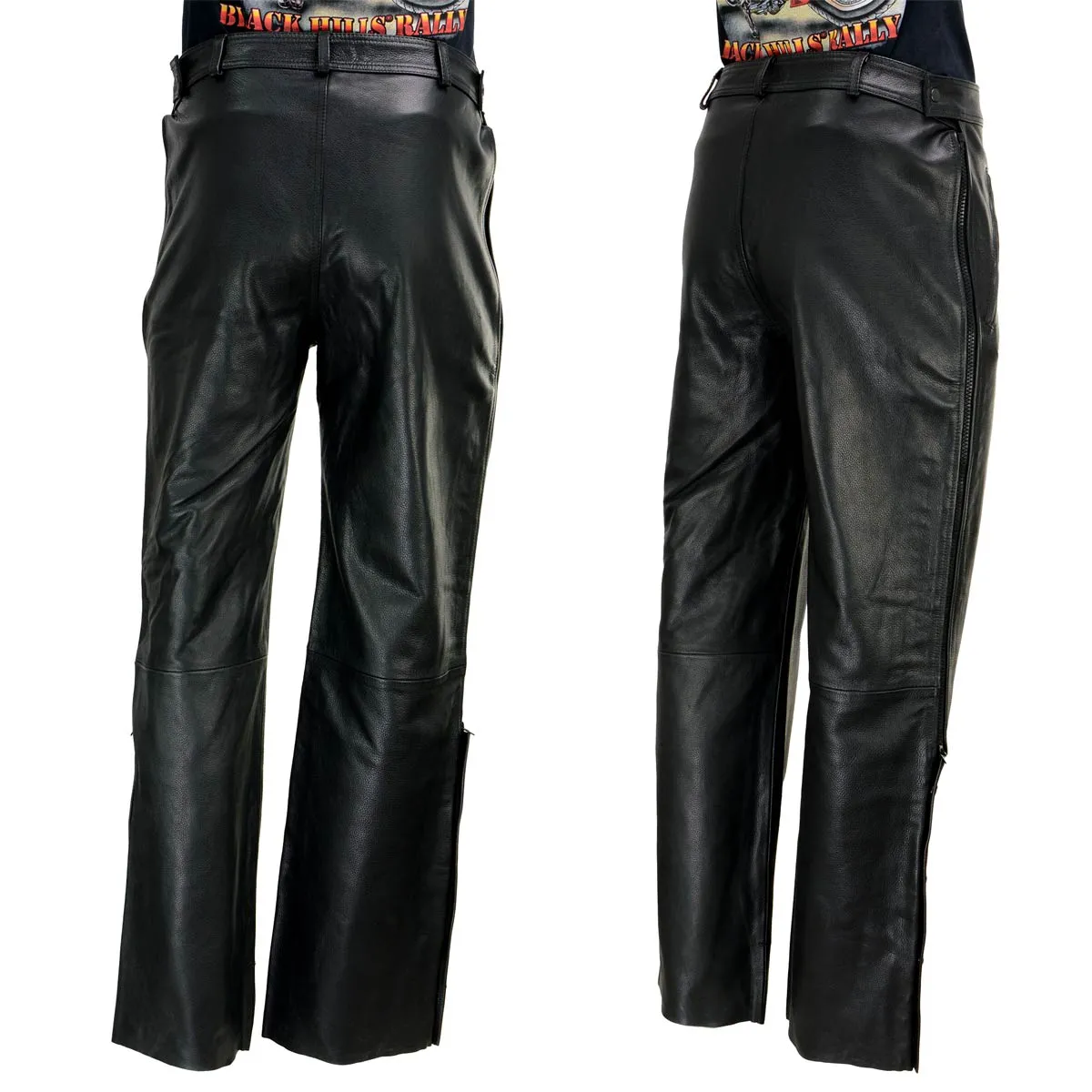 Xelement B7440 Men's Black Premium Leather Motorcycle Protective Over Pants w/ Side Zipper Entry